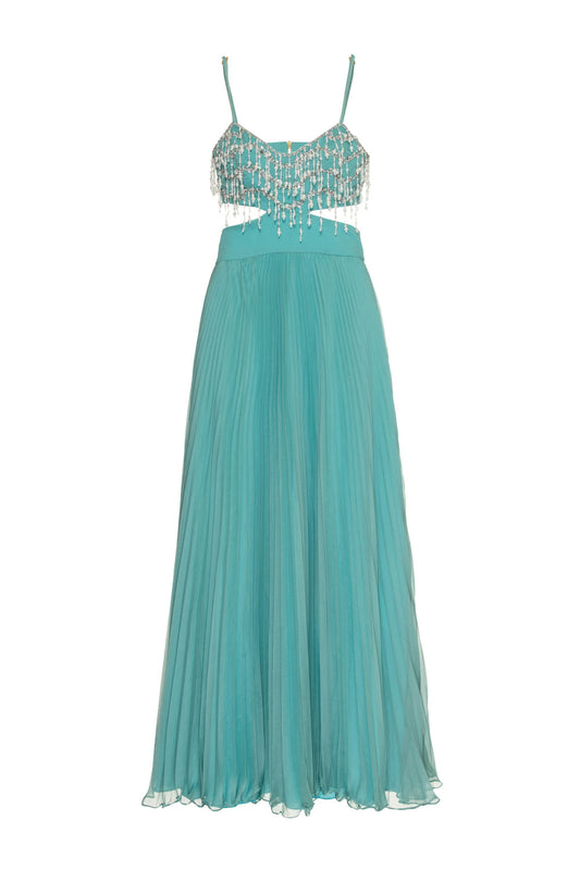Vestido longo recortes silky sweet lucy verde