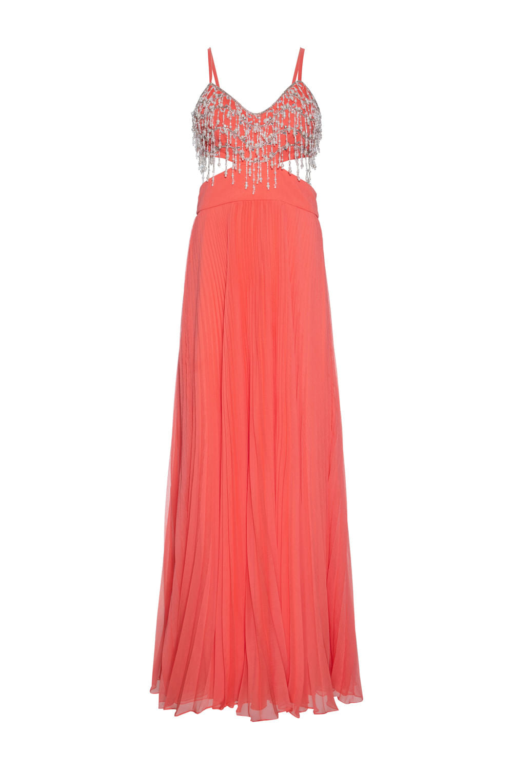 Vestido longo recortes silky sweet lucy coral