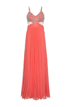 Vestido longo recortes silky sweet lucy coral