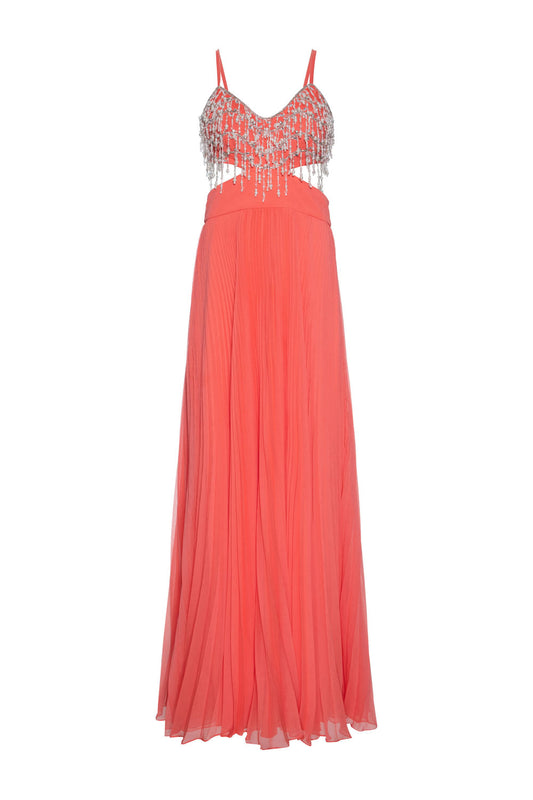 Vestido longo recortes silky sweet lucy coral