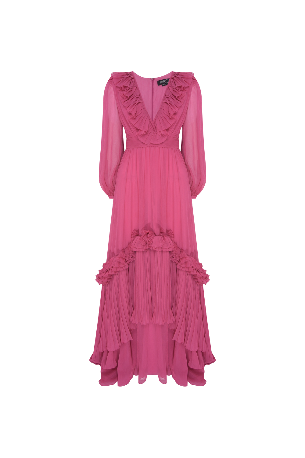 VESTIDO LONGO BABADOS SILKY STARDUST ROSA