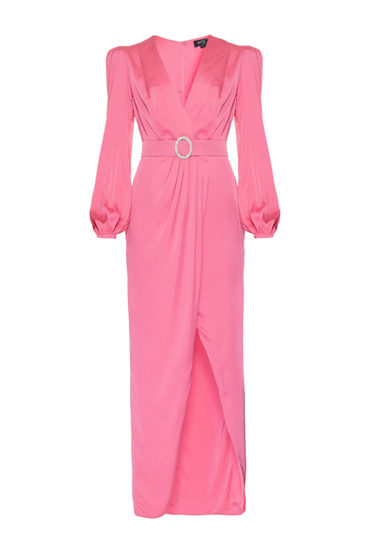 VESTIDO LONGO TRANSPASSADO CETIM ELOISE ROSA