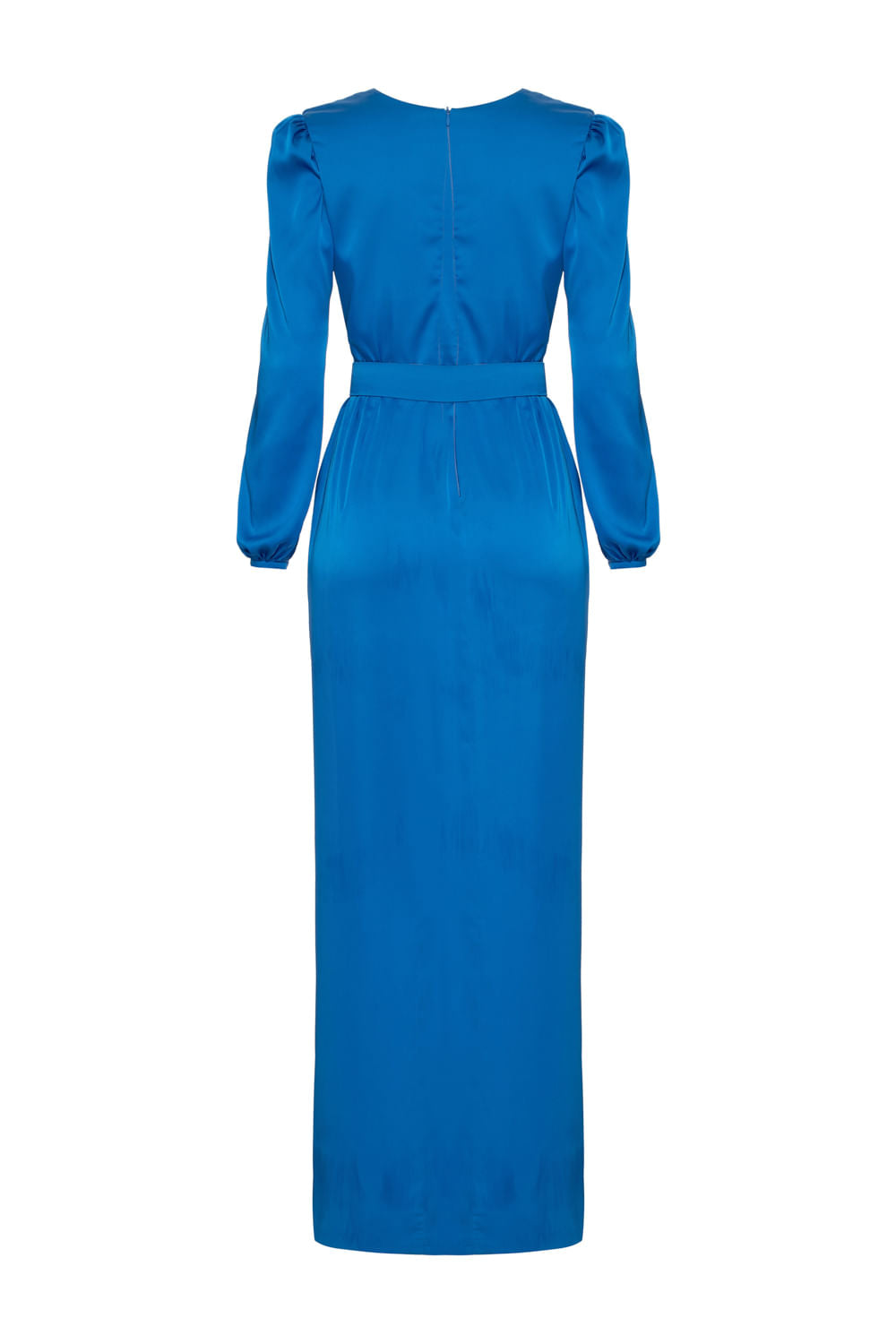 VESTIDO LONGO TRANSPASSADO CETIM ELOISE AZUL