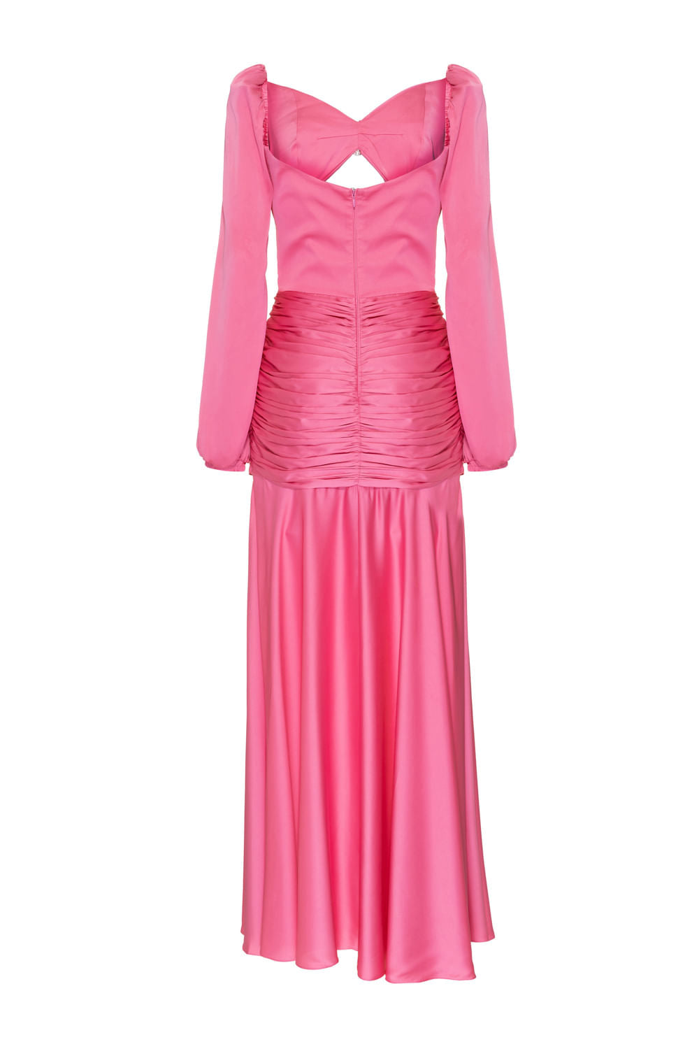 Vestido longo recortes cetim euphoria rosa