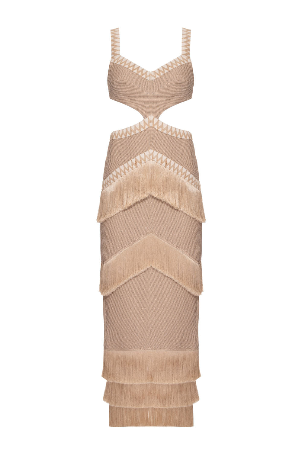 VESTIDO LONGO FRANJAS MALHA EMILLE CRU