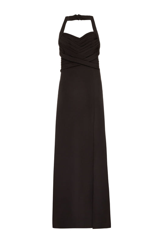 VESTIDO LONGO FRENTE ÚNICA CREPE EDIE PRETO