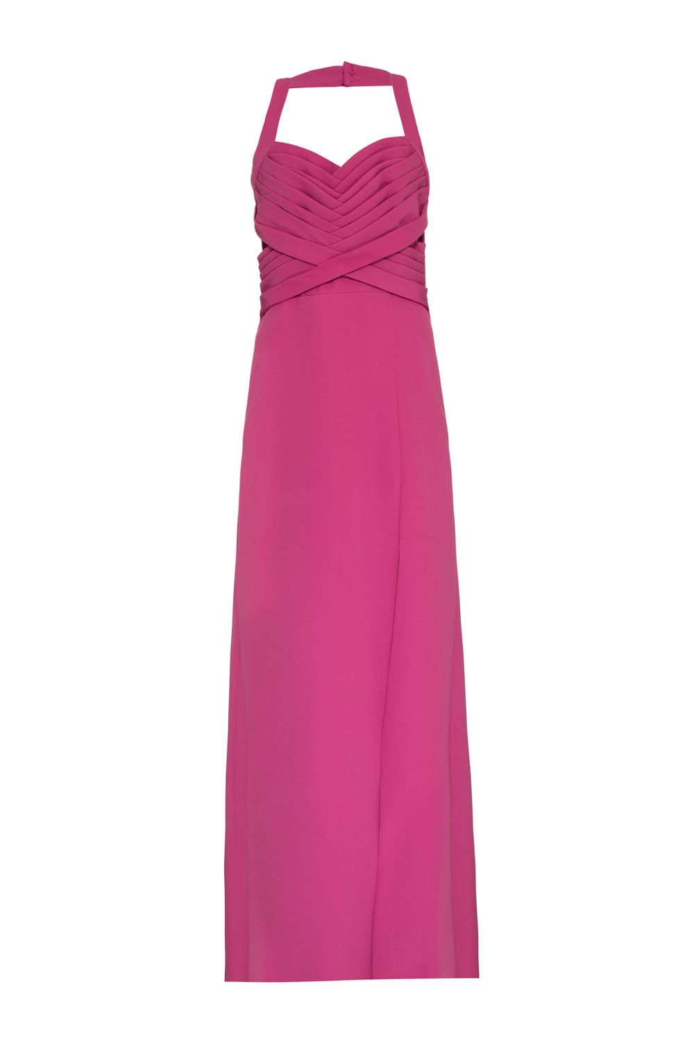 VESTIDO LONGO FRENTE ÚNICA CREPE EDIE FUCSIA