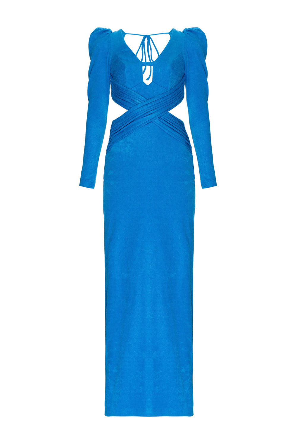 Vestido longo mangas malha luxor spy azul
