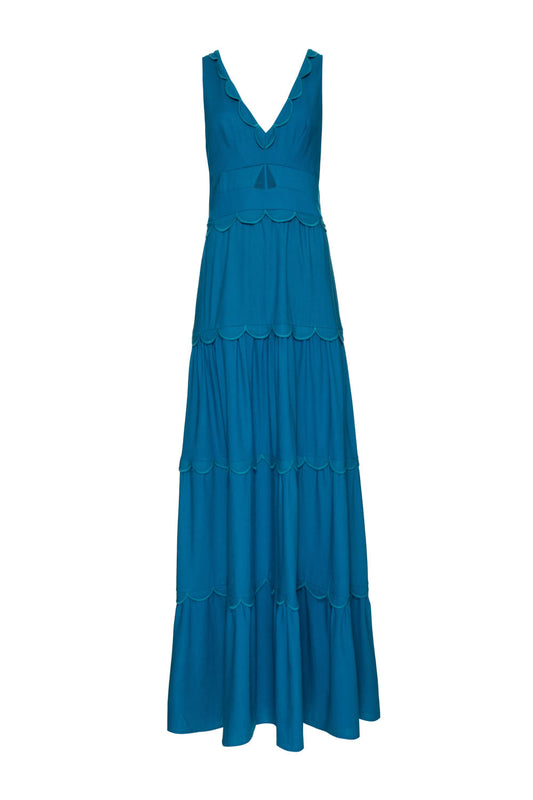 VESTIDO LONGO RECORTE LINHO NILO MATRON  AZUL