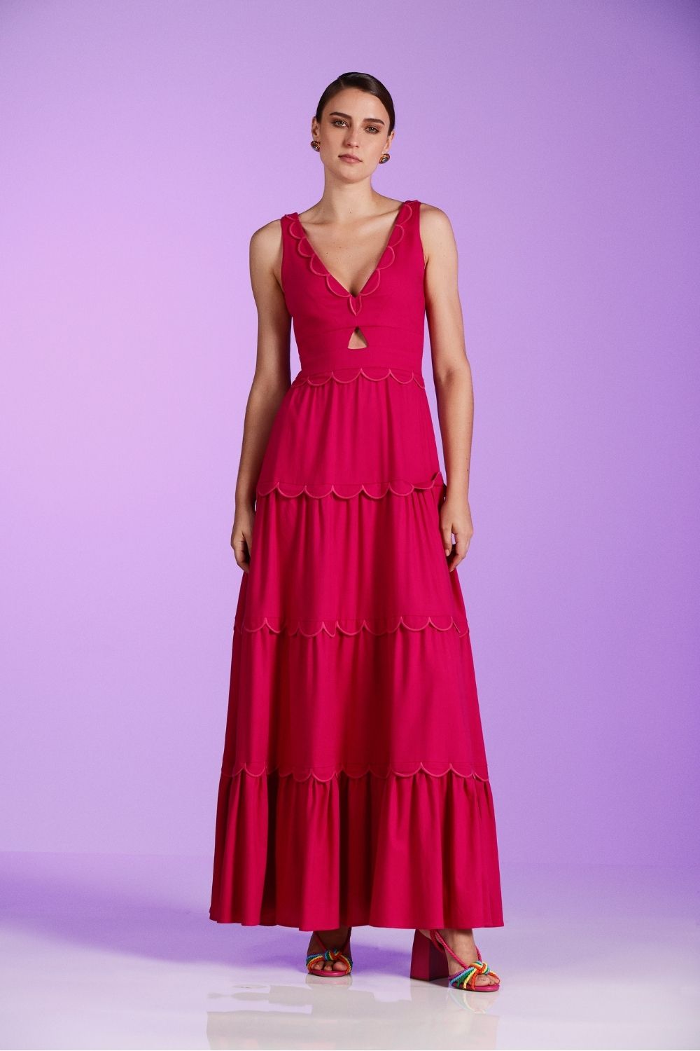 VESTIDO LONGO RECORTE LINHO NILO MATRON  ROSA