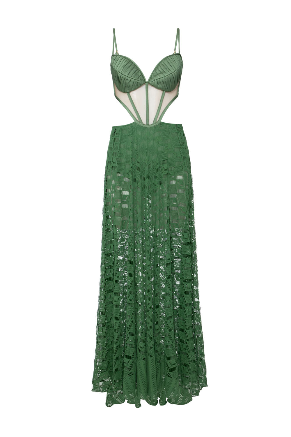 VESTIDO LONGO CORSET TELA GEO LUDIC  VERDE