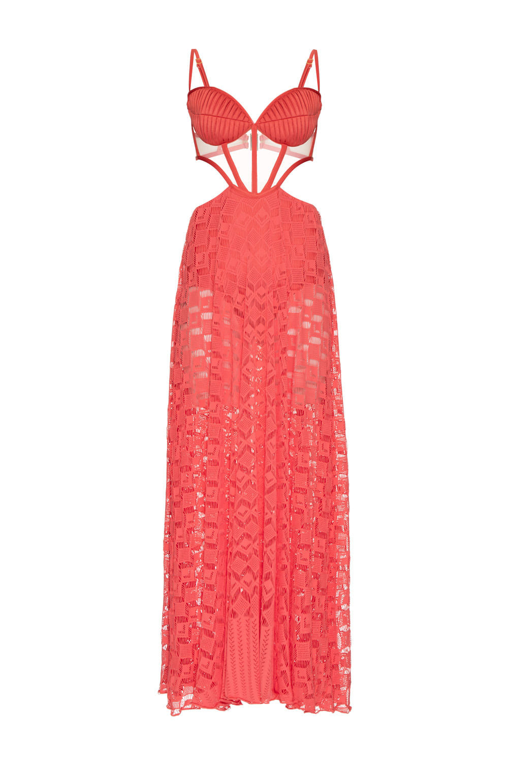 VESTIDO LONGO CORSET TELA GEO LUDIC  CORAL