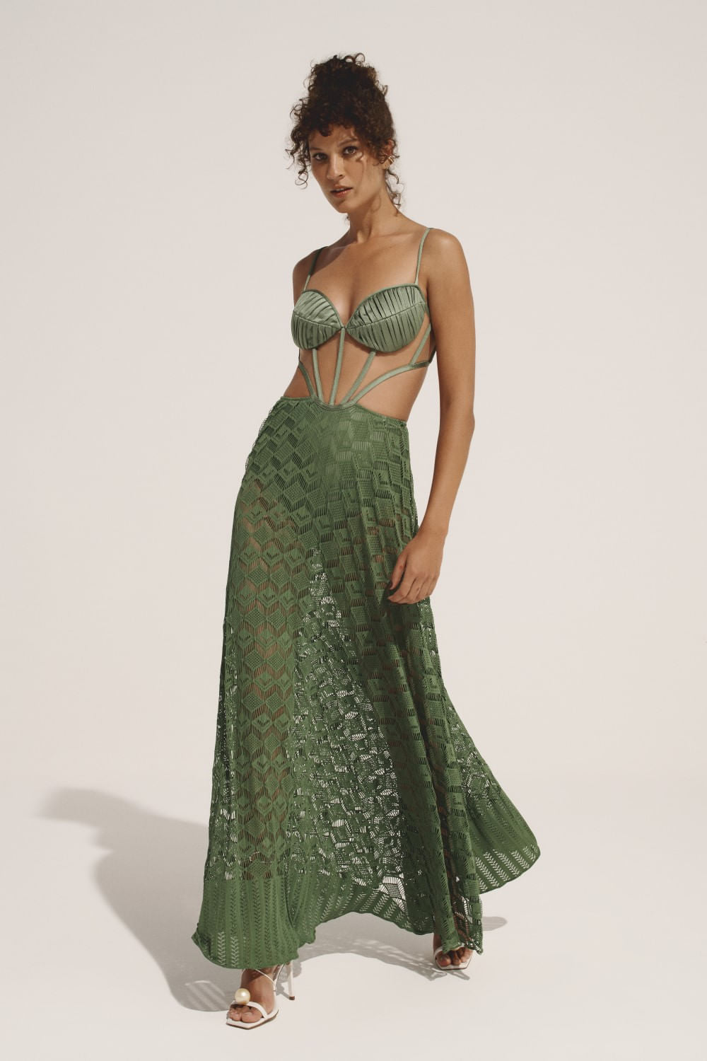 VESTIDO LONGO CORSET TELA GEO LUDIC  VERDE