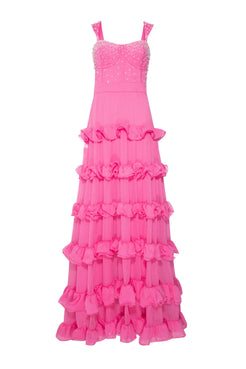 Vestido longo bordado silky sweet lucy rosa