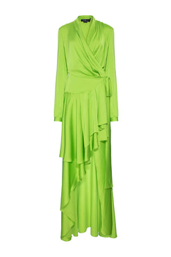 VESTIDO LONGO TRANSPASSADO CETIM EUPHORIA VERDE