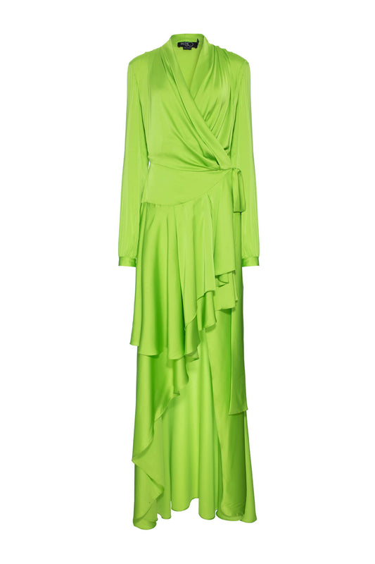 VESTIDO LONGO TRANSPASSADO CETIM EUPHORIA VERDE