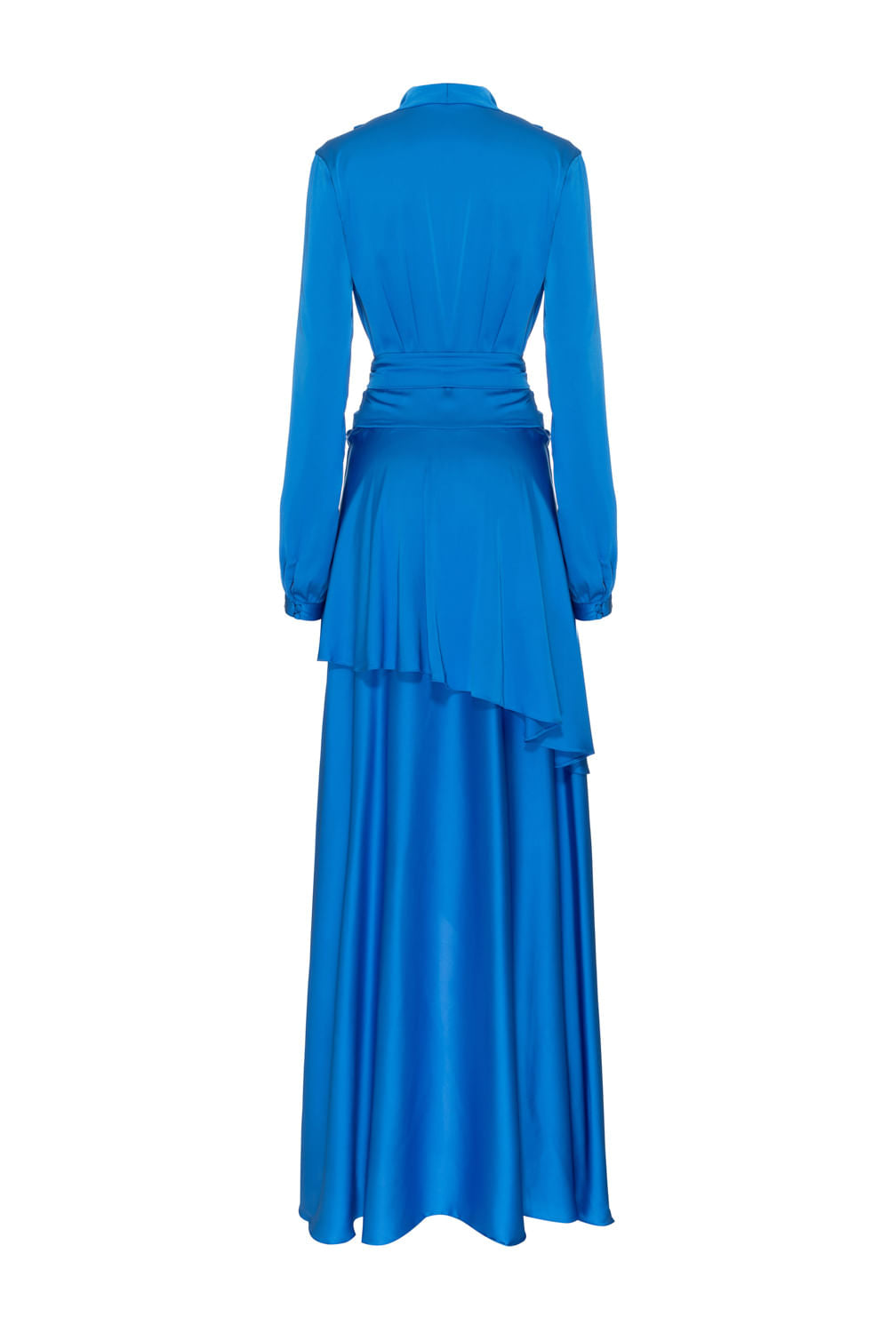 VESTIDO LONGO TRANSPASSADO CETIM EUPHORIA AZUL