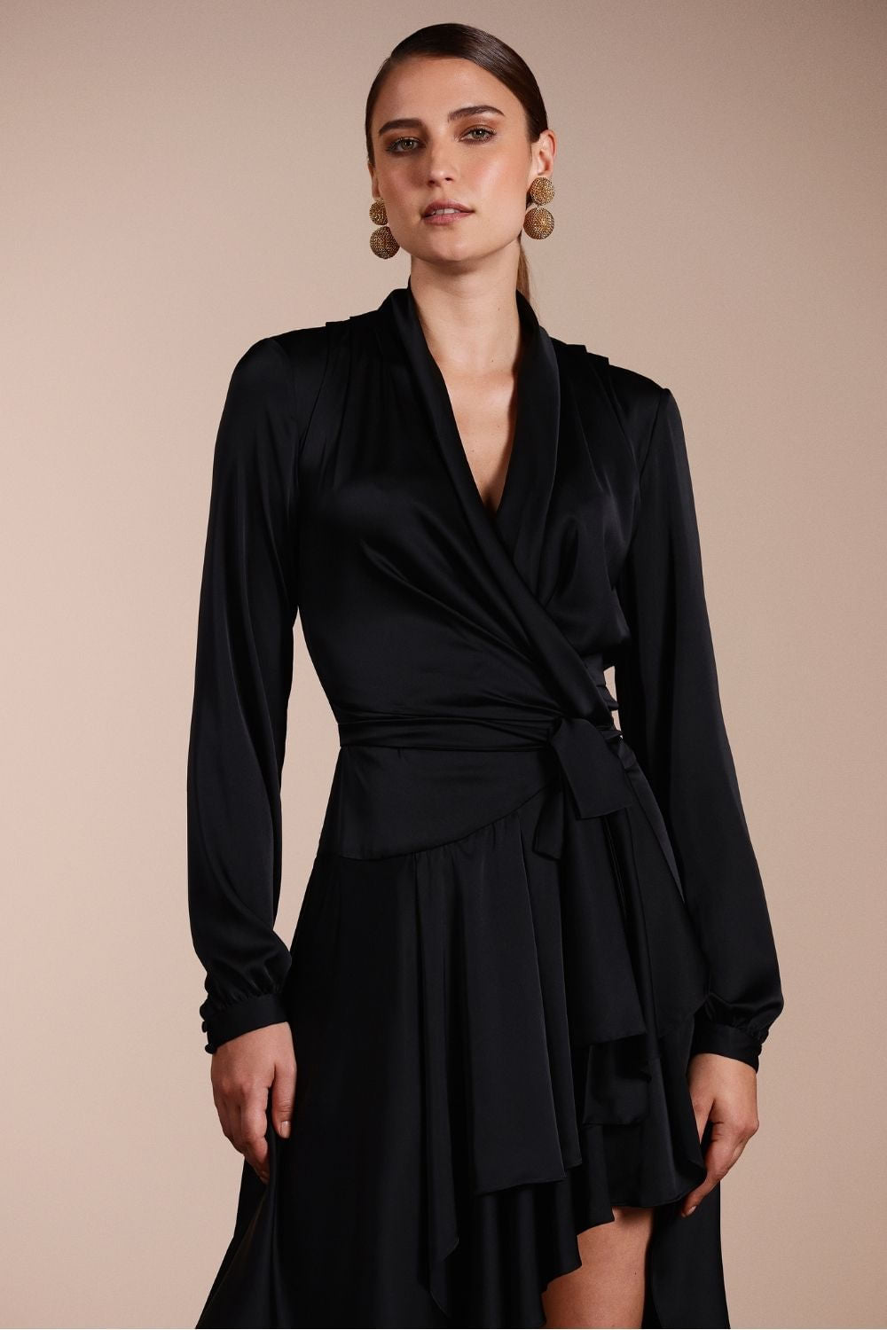 VESTIDO LONGO TRANSPASSADO CETIM EUPHORIA PRETO
