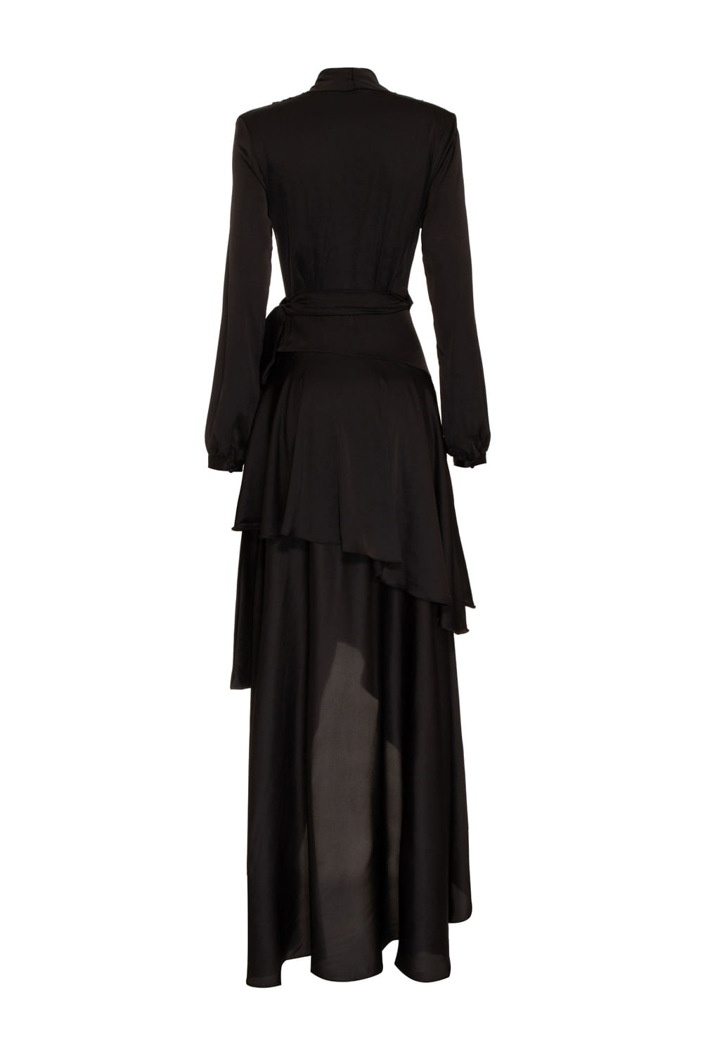 VESTIDO LONGO TRANSPASSADO CETIM EUPHORIA PRETO