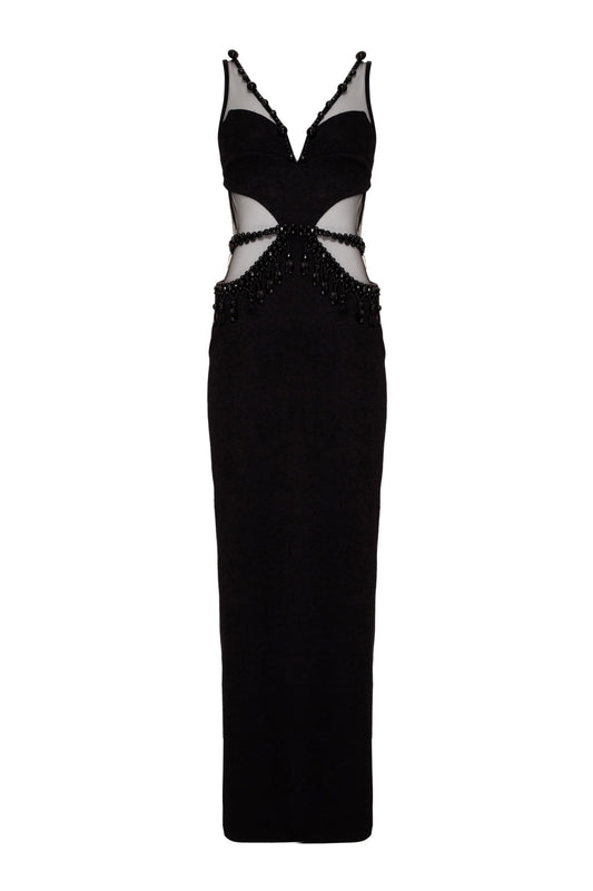 VESTIDO LONGO TULE MALHA LUXOR SPY PRETO