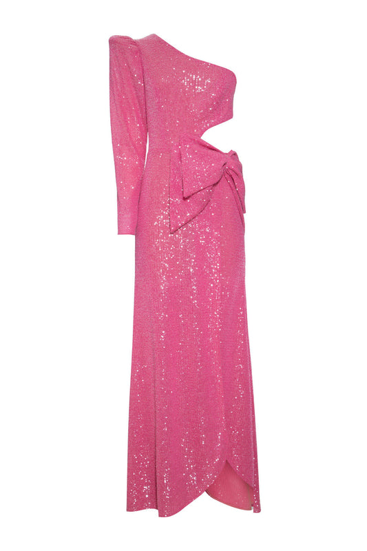 VESTIDO LONGO LAÇO PAETÊ DUCHESS ROSA