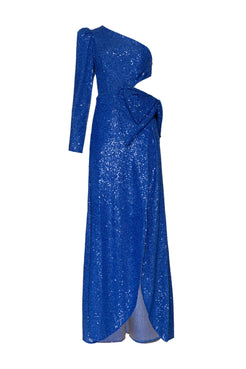 VESTIDO LONGO LAÇO PAETÊ DUCHESS AZUL