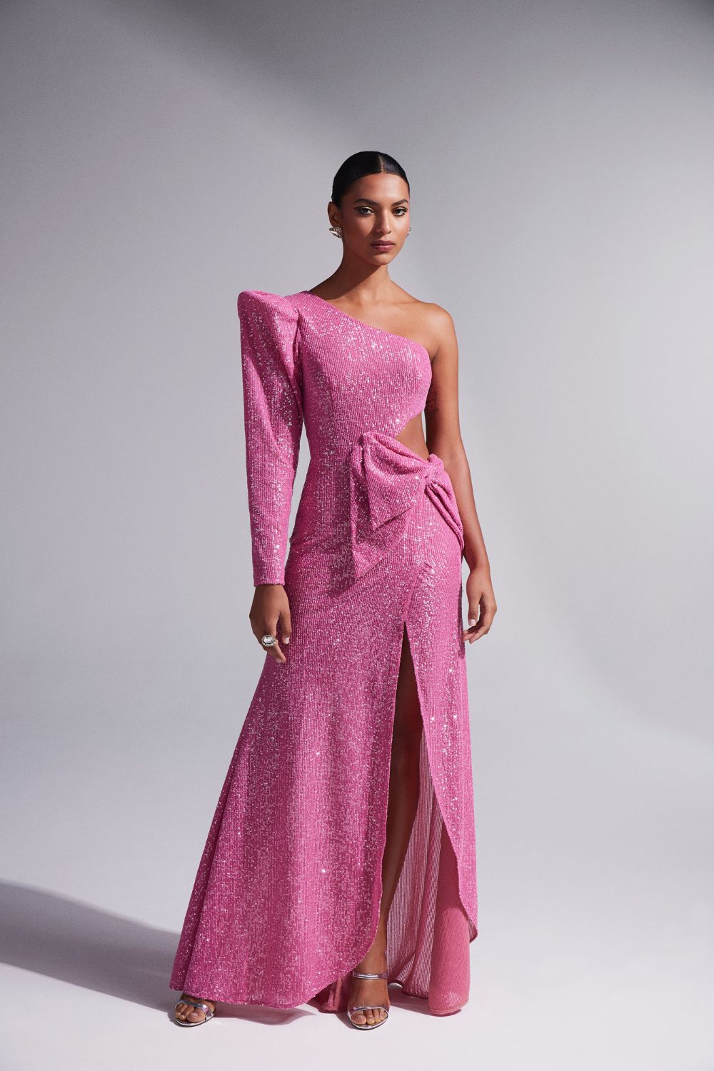 VESTIDO LONGO LAÇO PAETÊ DUCHESS ROSA