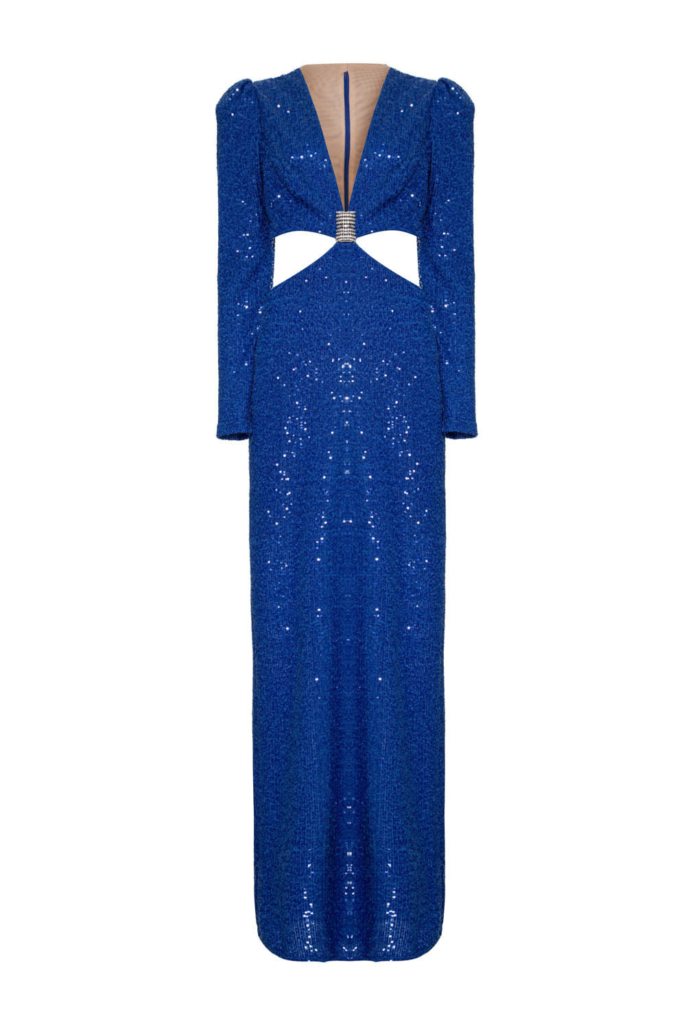 VESTIDO LONGO MANGAS PAETÊ DUCHESS AZUL