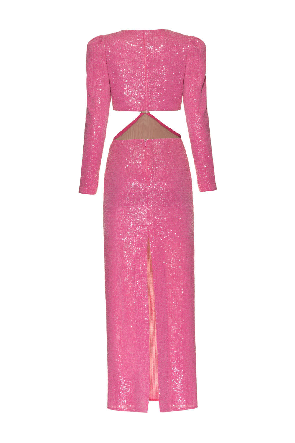 VESTIDO LONGO MANGAS PAETÊ DUCHESS ROSA
