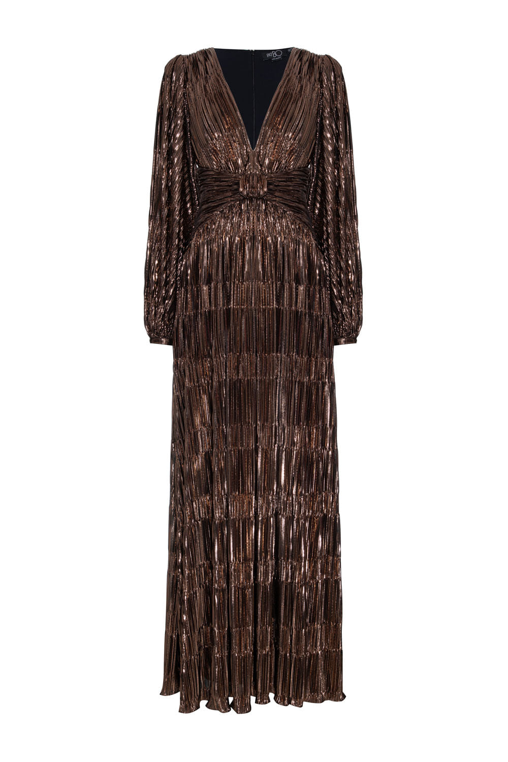 VESTIDO LONGO PLISSADO LUREX DIXIE DOURADO