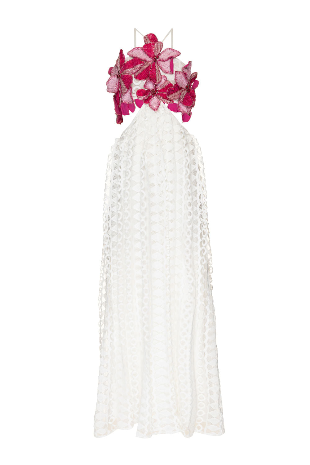 VESTIDO LONGO RENDA FLOR BORDADA OFF WHITE