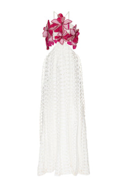 VESTIDO LONGO RENDA FLOR BORDADA OFF WHITE