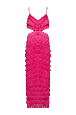 VESTIDO LONGO FRANJAS MALHA LUXOR SPY ROSA