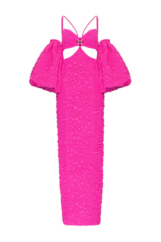 VESTIDO LONGO MANGAS REMOVÍVEIS JACQUARD BOYD PINK