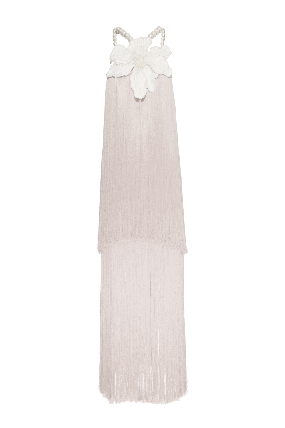 VESTIDO LONGO FRANJAS CETIM ELOISE OFF WHITE