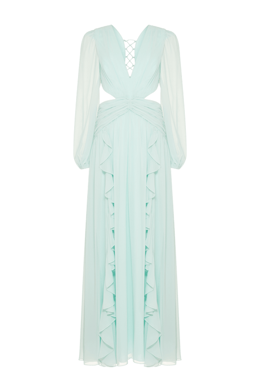 Vestido longo franzido chiffon turner verde