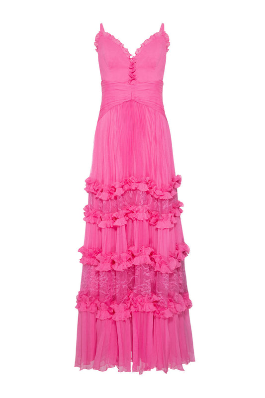 VESTIDO LONGO PLISSADO SILKY SWEET LUCY ROSA