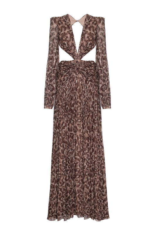 VESTIDO LONGO FRANZIDO LUREX JASPE MARROM
