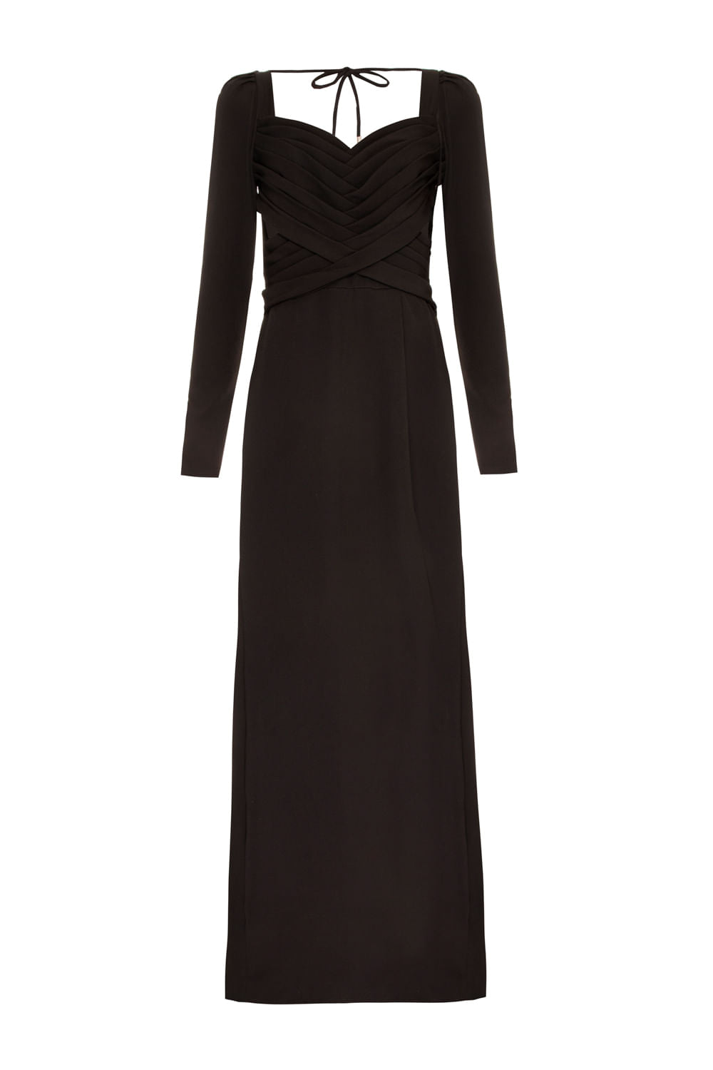 VESTIDO LONGO MANGAS CREPE EDIE PRETO