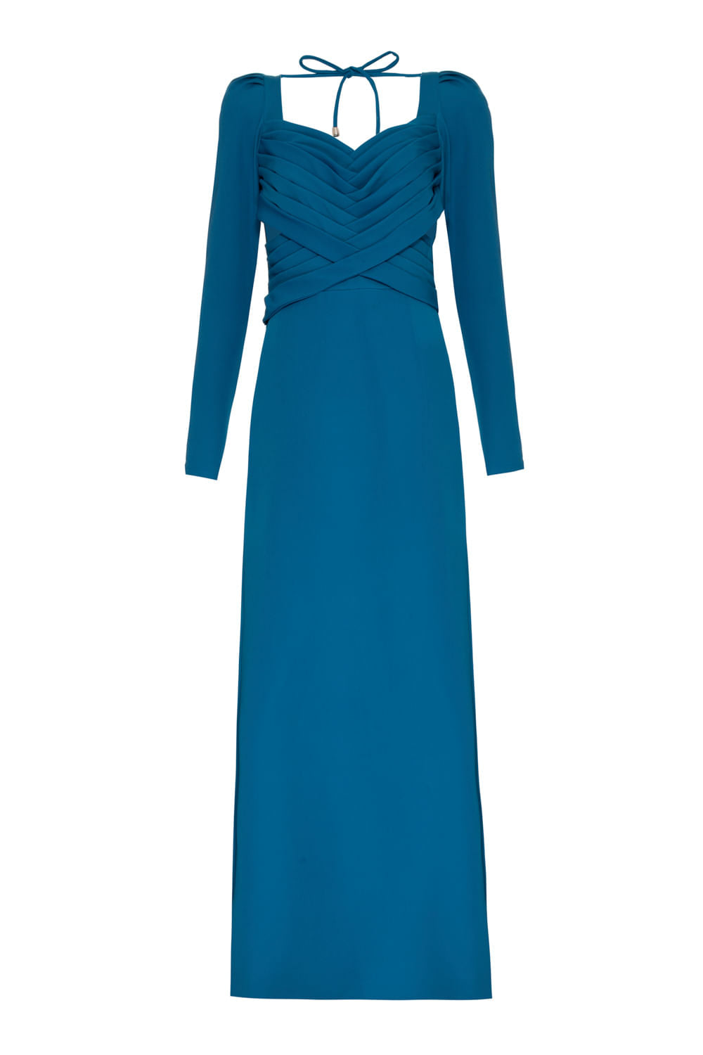 VESTIDO LONGO MANGAS CREPE EDIE AZUL