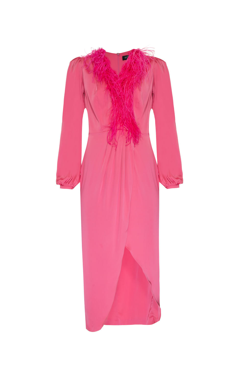 VESTIDO MÍDI PLUMAS CETIM EUPHORIA ROSA