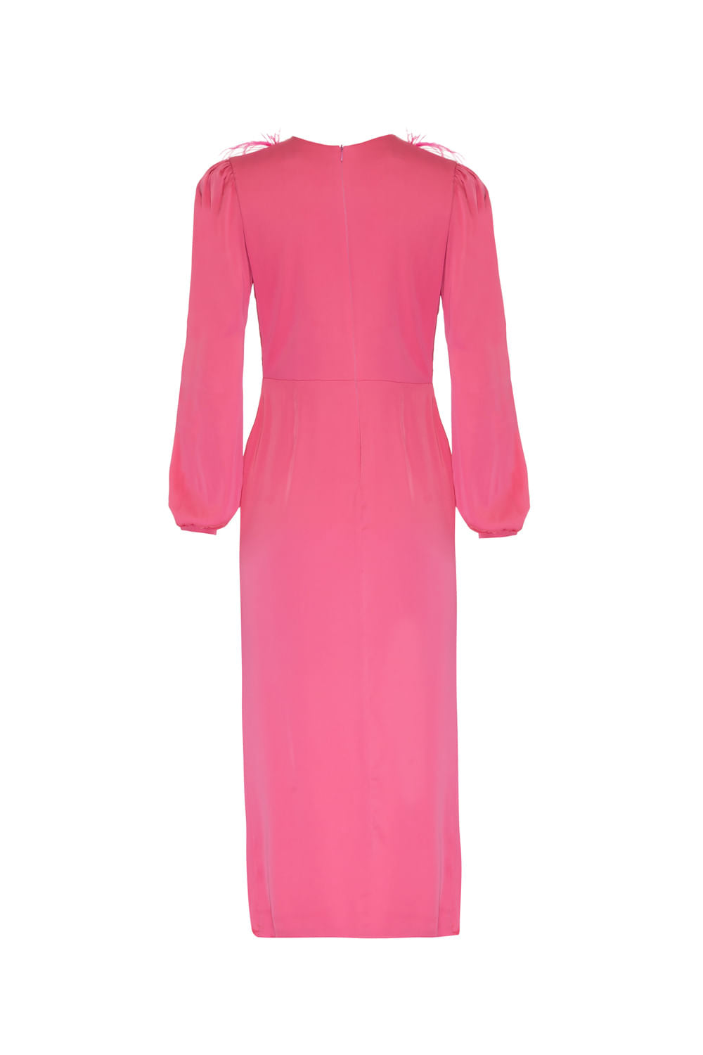 VESTIDO MÍDI PLUMAS CETIM EUPHORIA ROSA