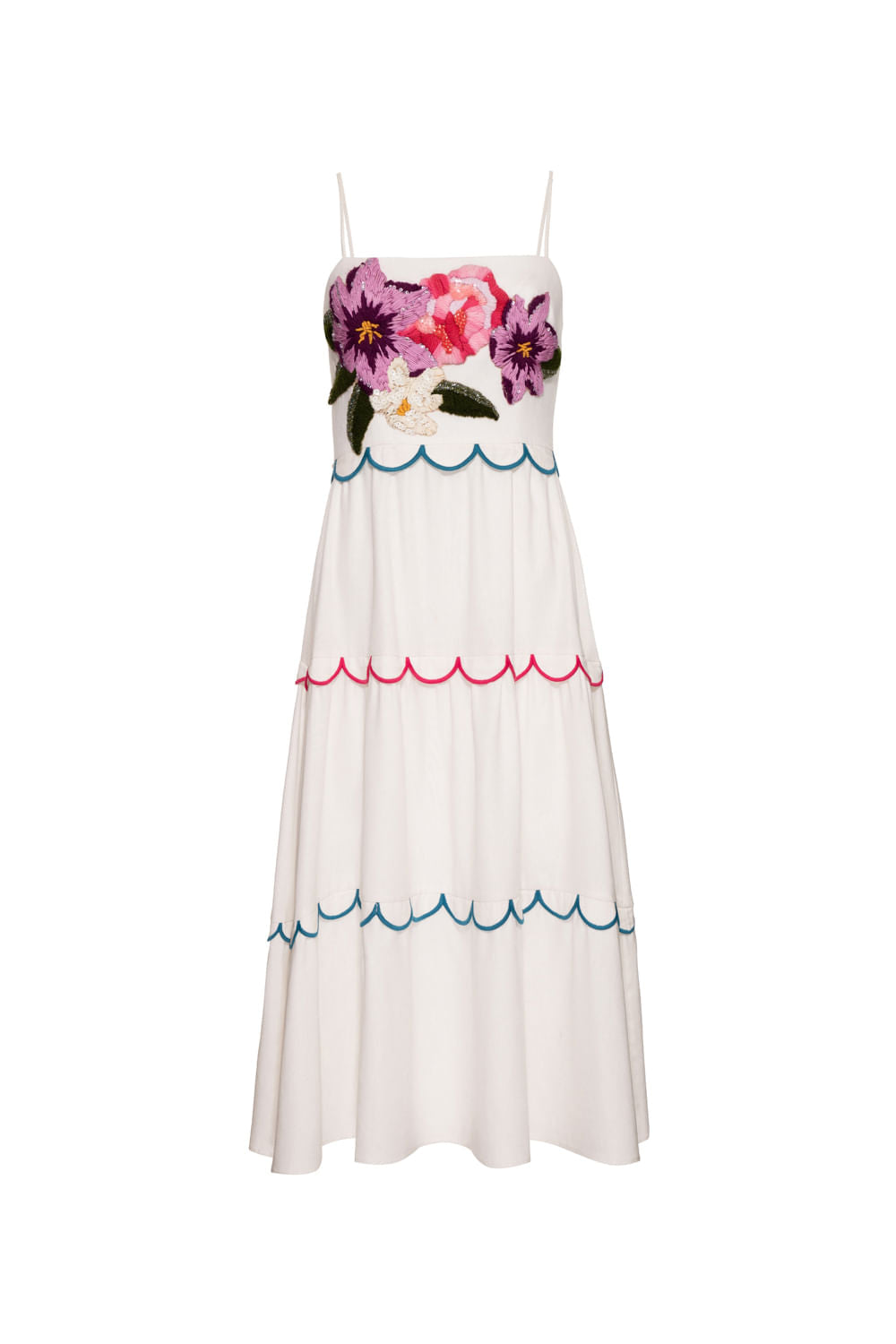 Vestido mídi bordado linho nilo matron off white