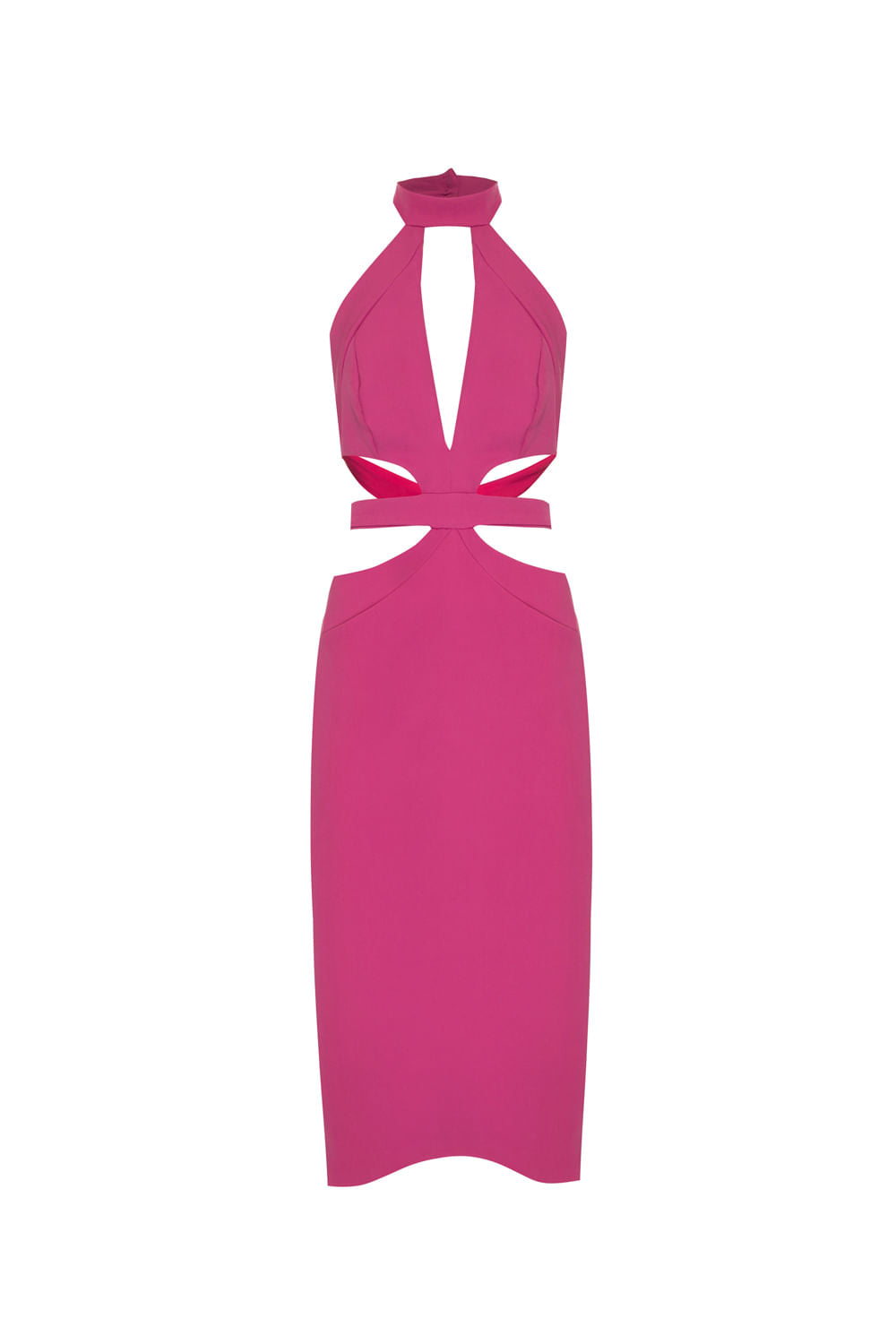 VESTIDO MÍDI RECORTES CREPE EDIE FUCSIA