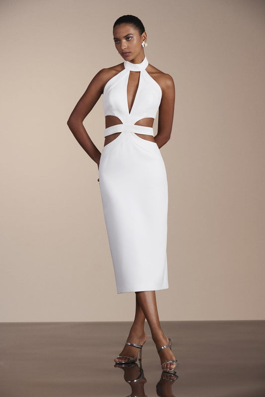 VESTIDO MÍDI RECORTES CREPE EDIE OFF WHITE