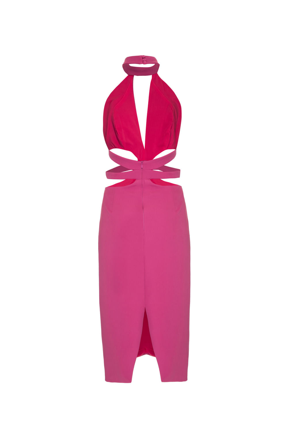 VESTIDO MÍDI RECORTES CREPE EDIE FUCSIA