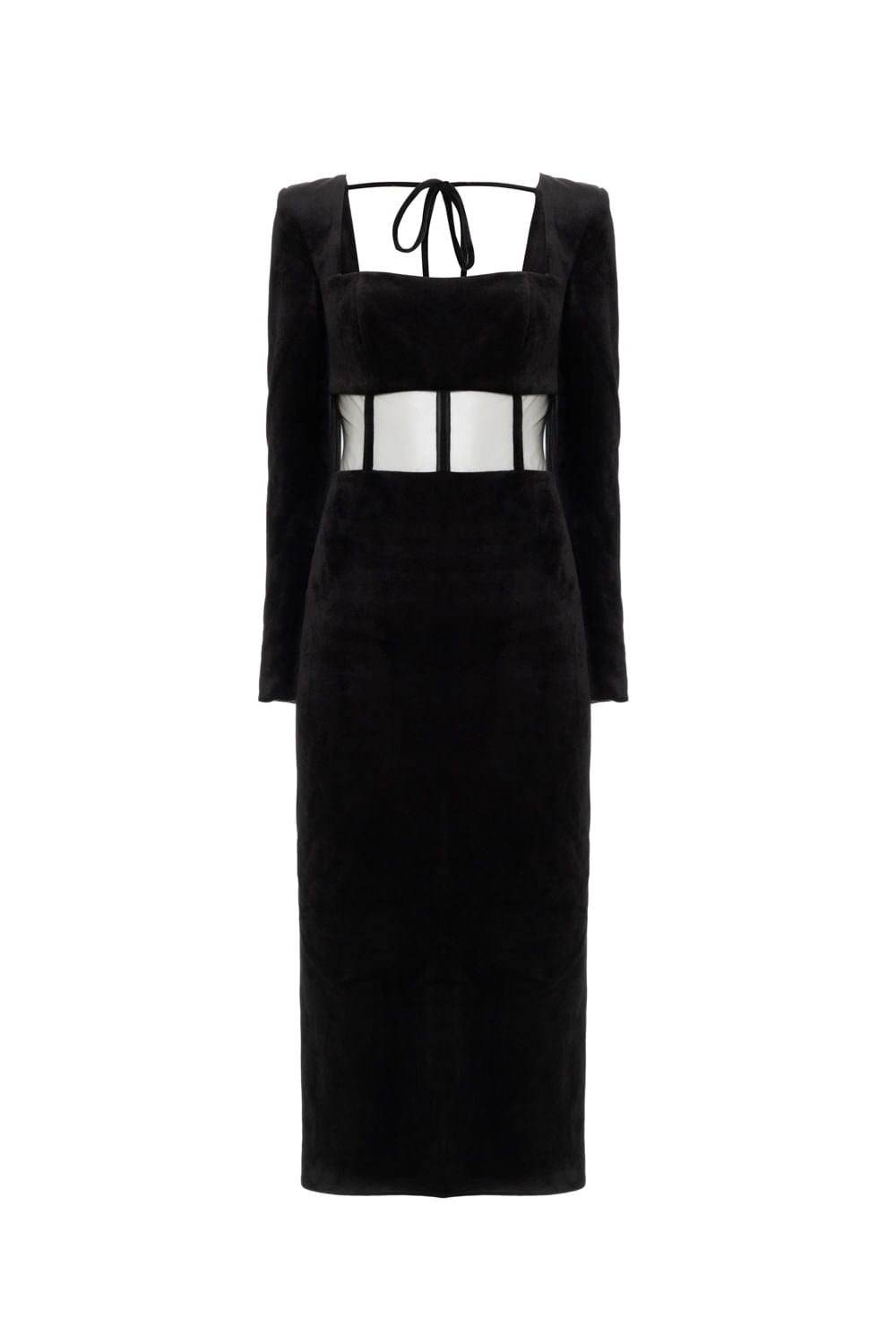 VESTIDO MÍDI RECORTES TULE VELUDO BABYLON PRETO