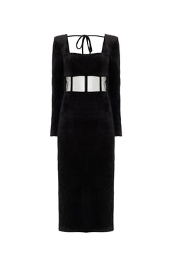 VESTIDO MÍDI RECORTES TULE VELUDO BABYLON PRETO
