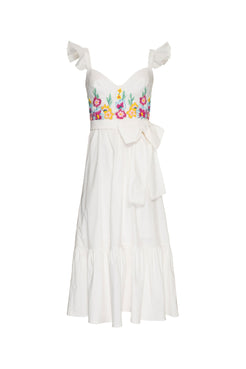 Vestido mídi laço bordado tricoline spencer off white