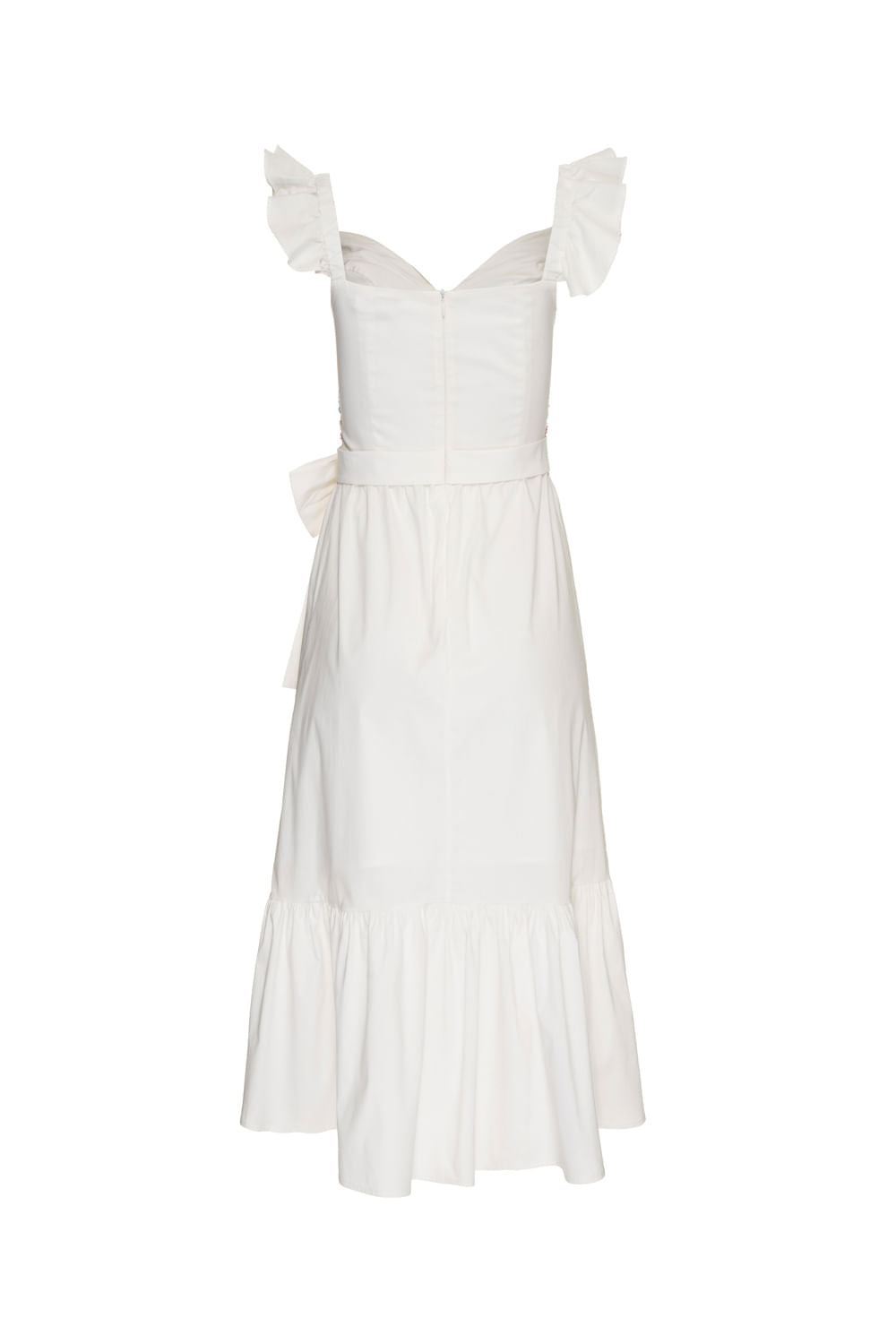 Vestido mídi laço bordado tricoline spencer off white